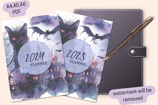 2024-2025 Planner Covers Set with Purple Halloween Cat Theme