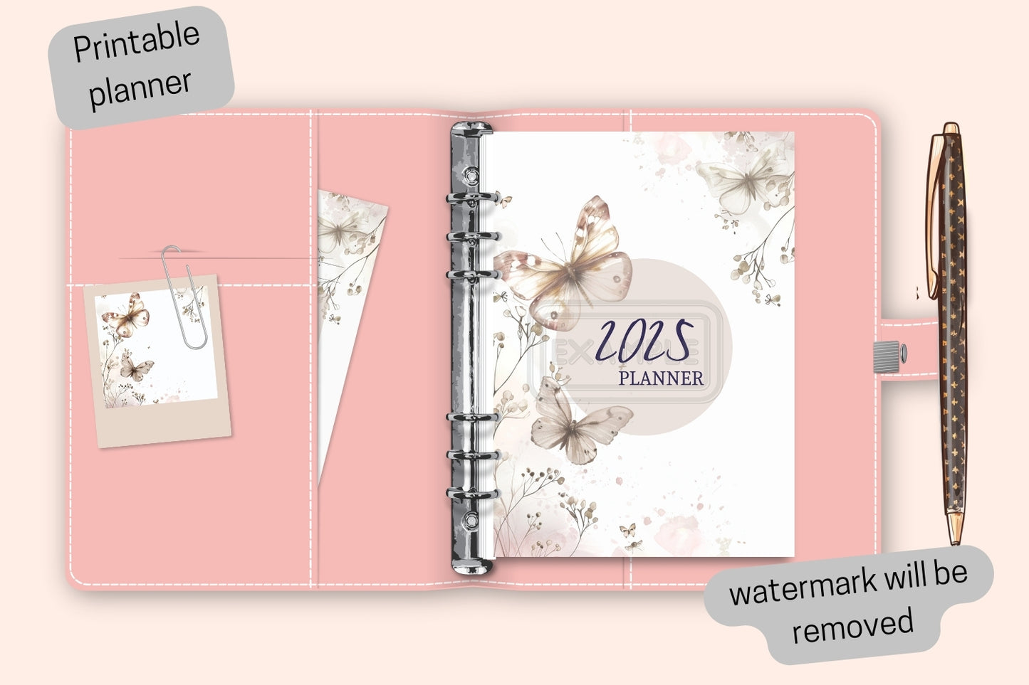 2024-2025 Planner Covers - Watercolor Beige Light Pink Butterfly Theme