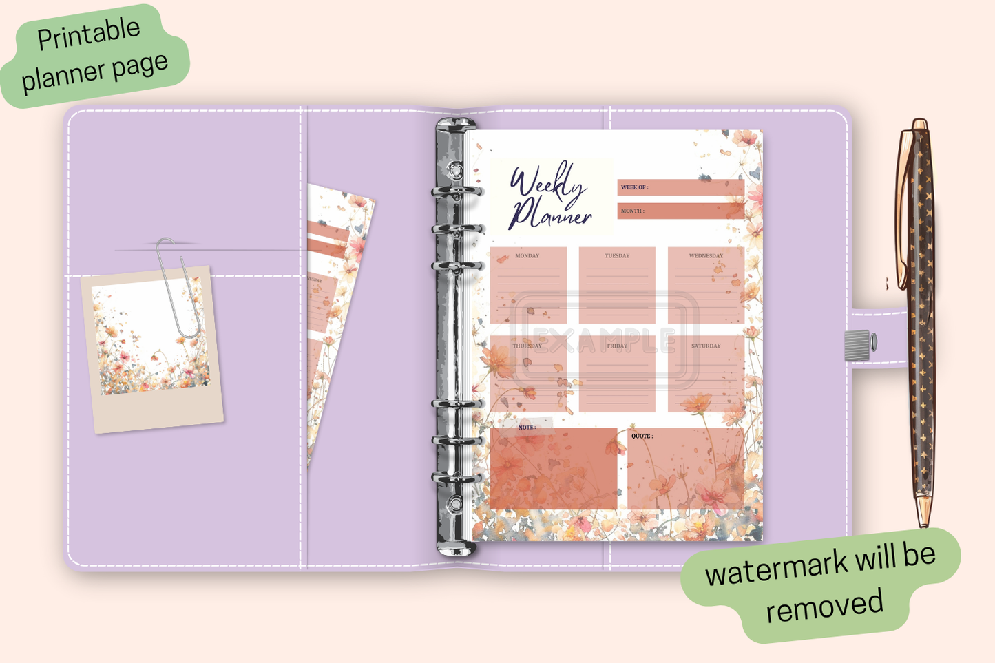 Weekly Planner - Watercolor Wildflowers Theme - PDF Printable