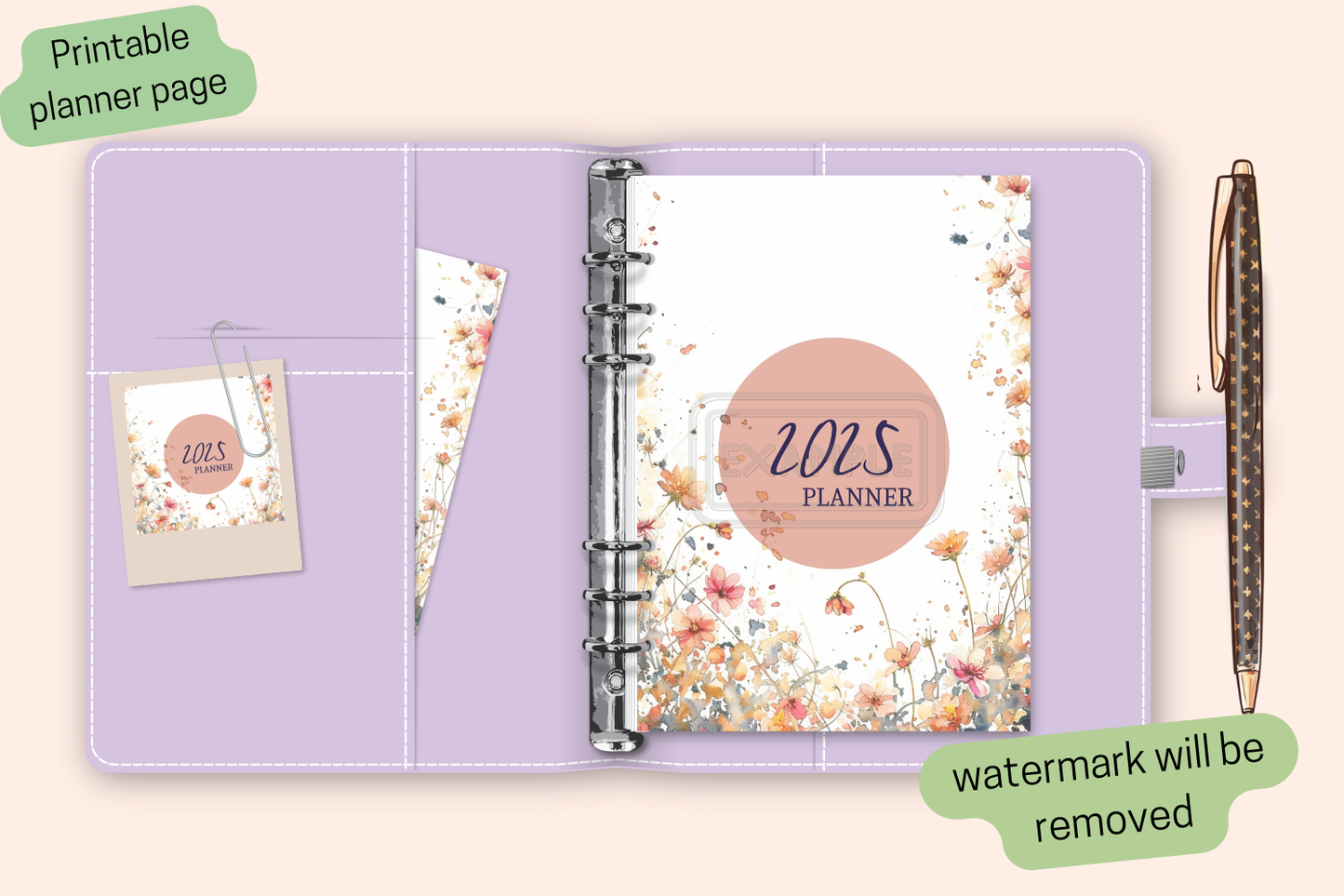 2024-2025 Planner Covers Set - Watercolor Wildflowers Theme - PDF Printable