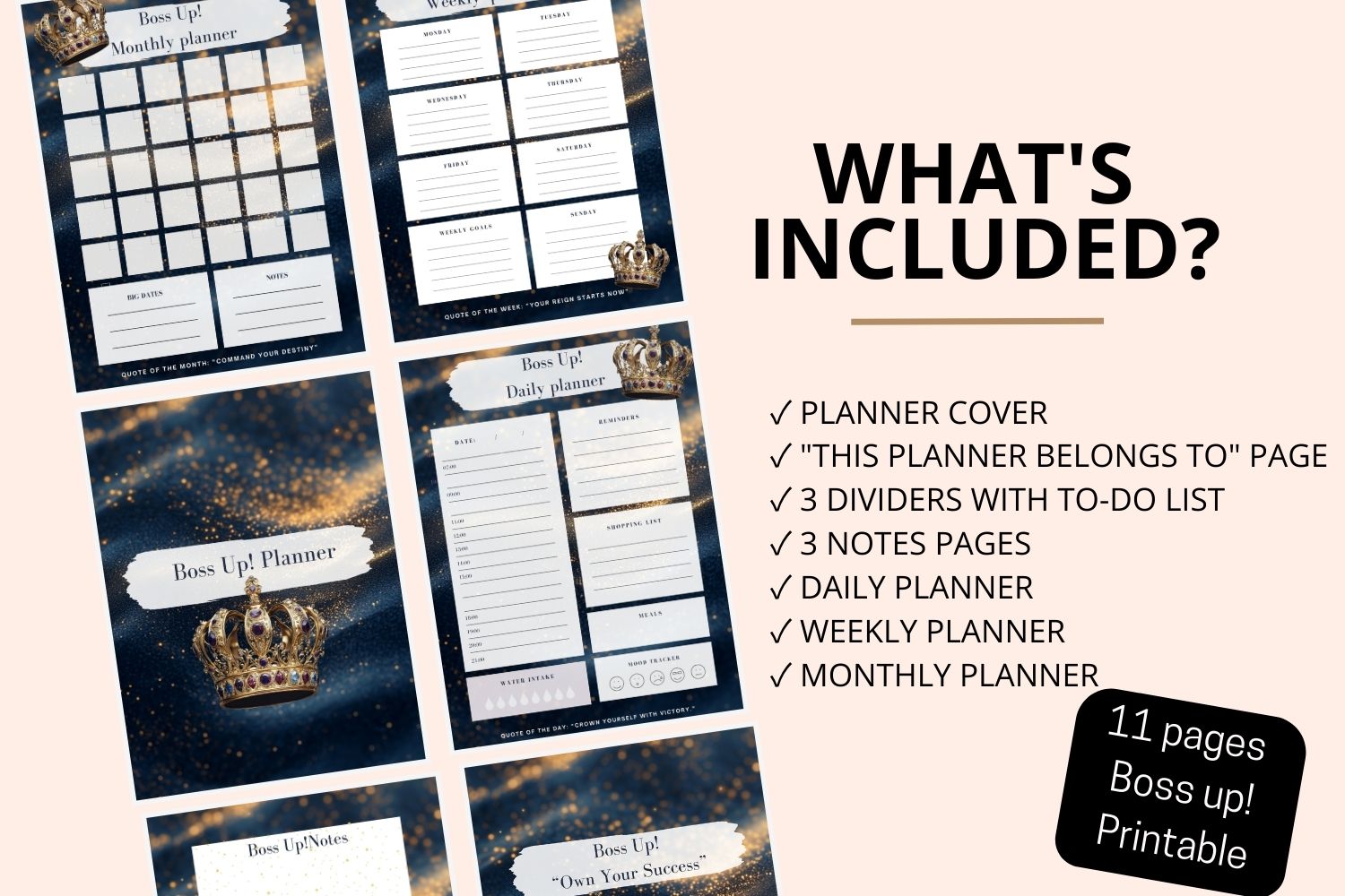 Versatile planning pages in the Boss Up! Planner, featuring diverse layouts for every planning need.