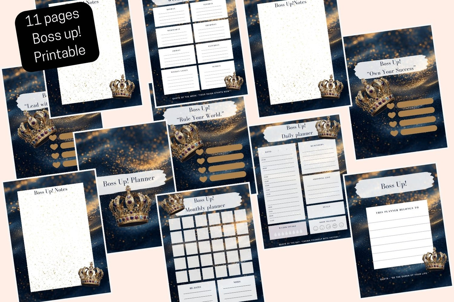 Interior pages of the Boss Up! Planner, designed for effective daily, weekly, and monthly planning.