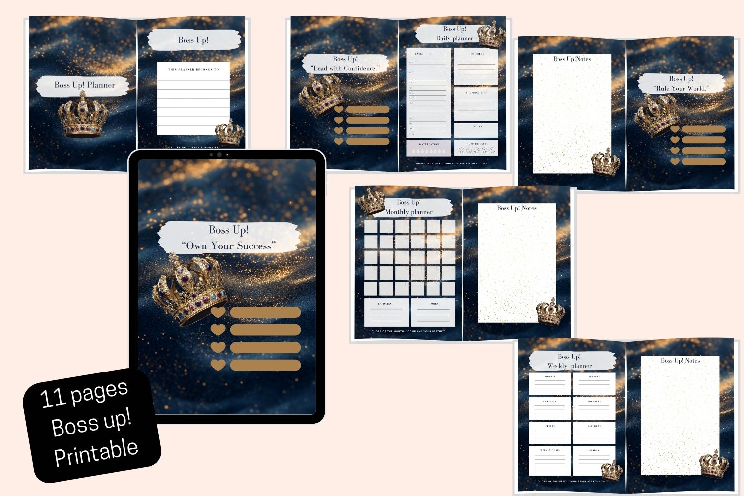 A selection of pages from the Boss Up! Planner, perfect for organizing tasks and goals.