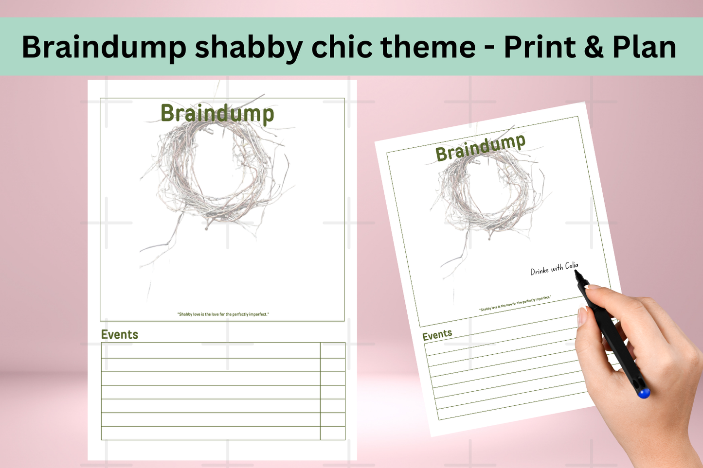 Shabby-Themed Printable Braindump Spread