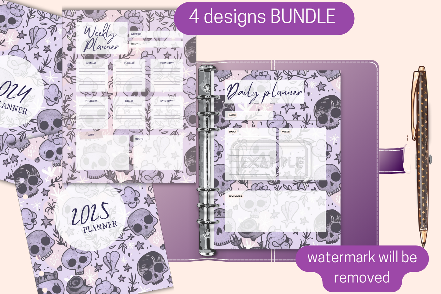 Planner Bundle: Weekly, Daily, 2024-2025 Covers - Watercolor Halloween Theme