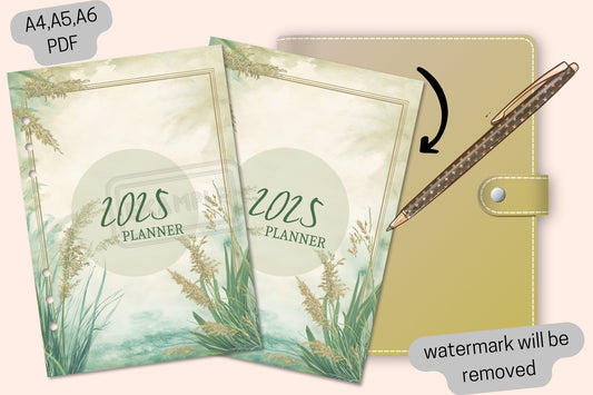 2024-2025 Planner Covers Set - Watercolor Grass Theme - PDF Printable