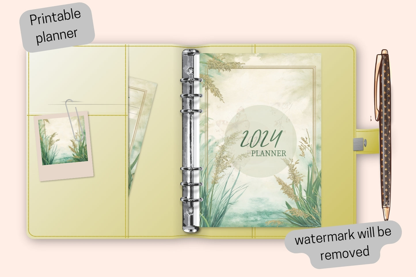 2024-2025 Planner Covers Set - Watercolor Grass Theme - PDF Printable