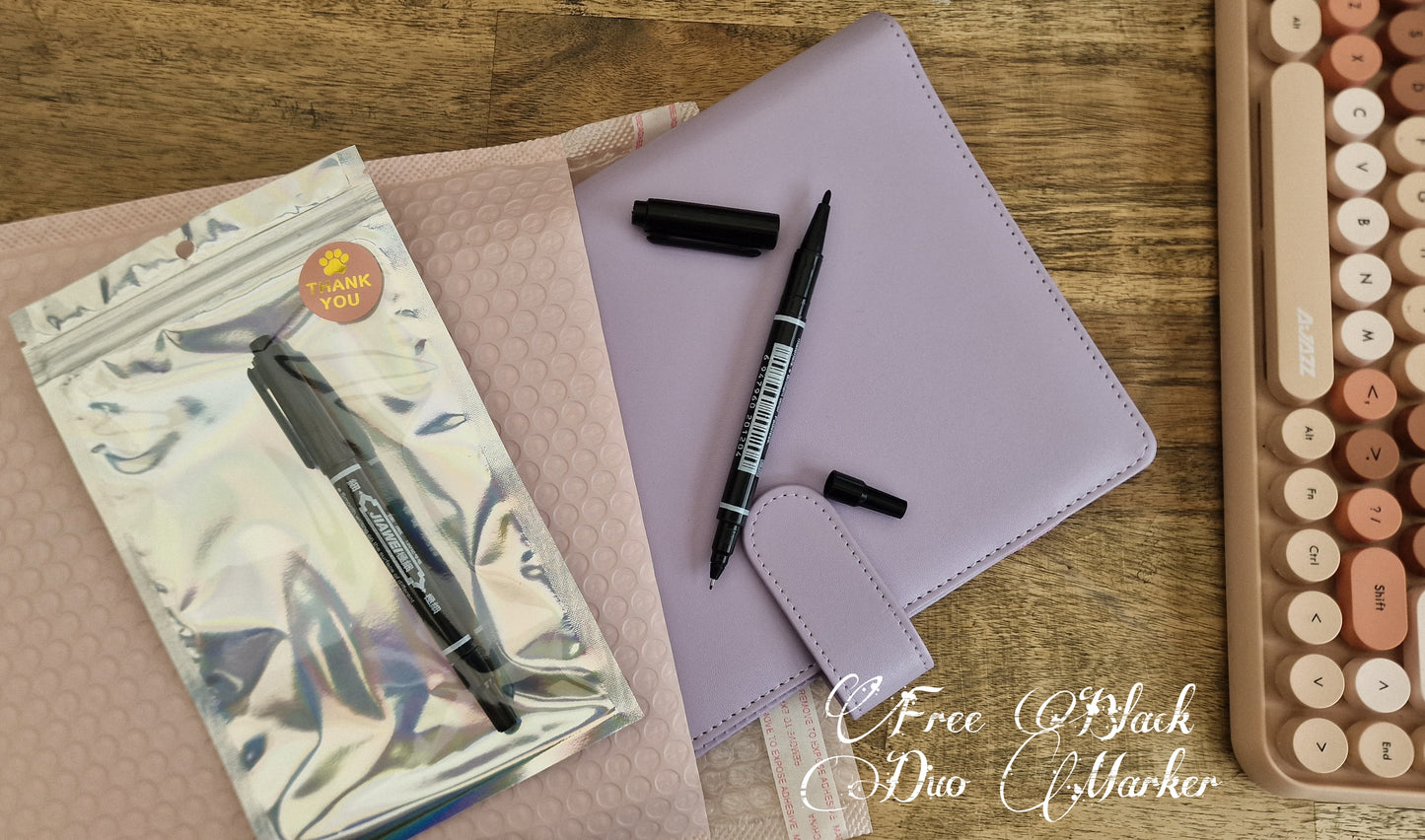 A5 Lilac Purple PU Leather 6-Ring Binder Notebook with Free Marker