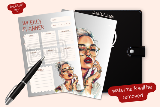 Creative Weekly Planner with a watercolor image of a tattooed woman