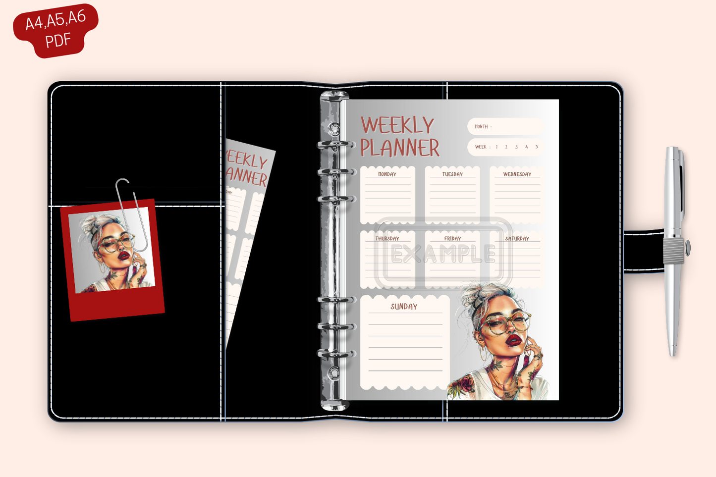 Bold weekly planning pages of the Weekly Planner, combining functionality and creativity.