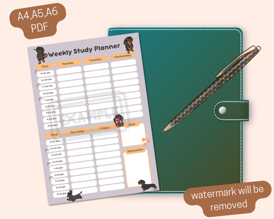 Weekly Study Planner with Dachshunds - Digital Download