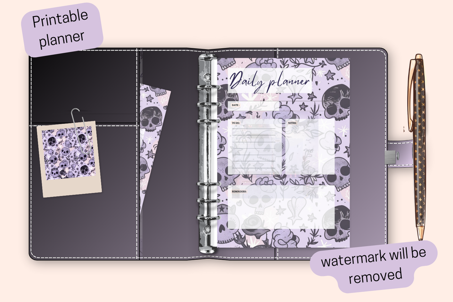 Bonus divider page included with the Halloween Skull and Stars Daily Planner.