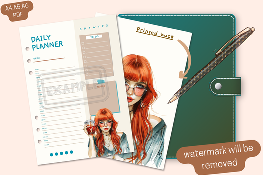 Full view of the Elegant Long Red Hair Woman Daily Planner in stylish design.