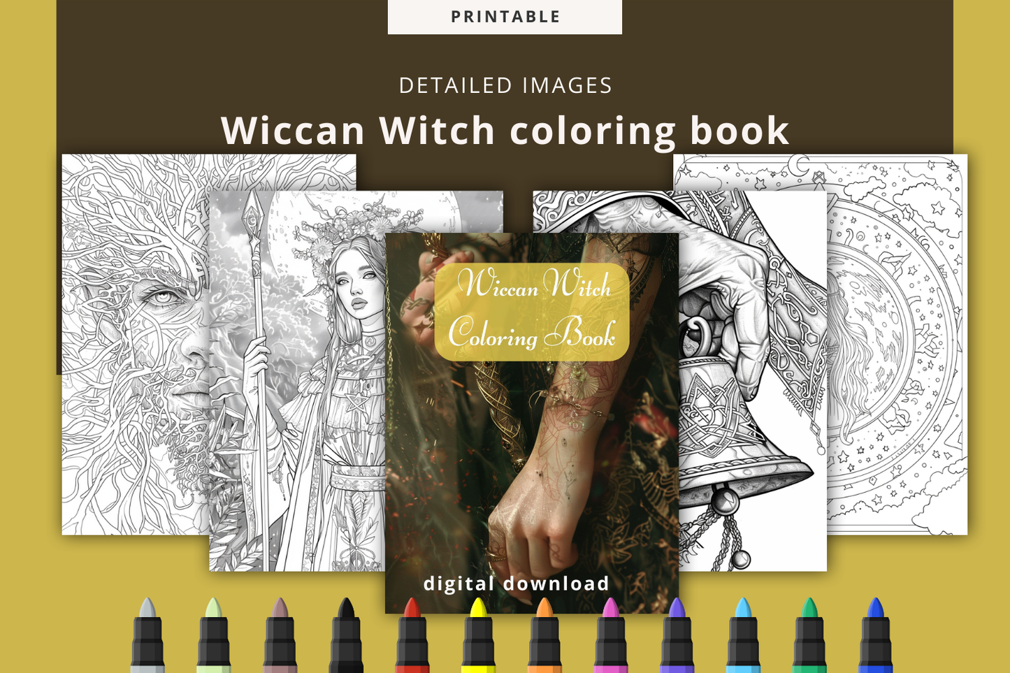 Wiccan Wicca Witch Coloring Book - 77 Printable Pages for Adults - Only €3.50!