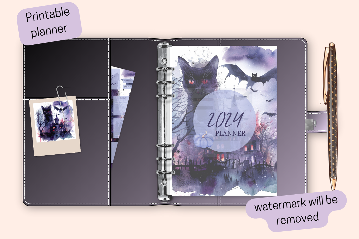 2024-2025 Planner Covers Set with Purple Halloween Cat Theme