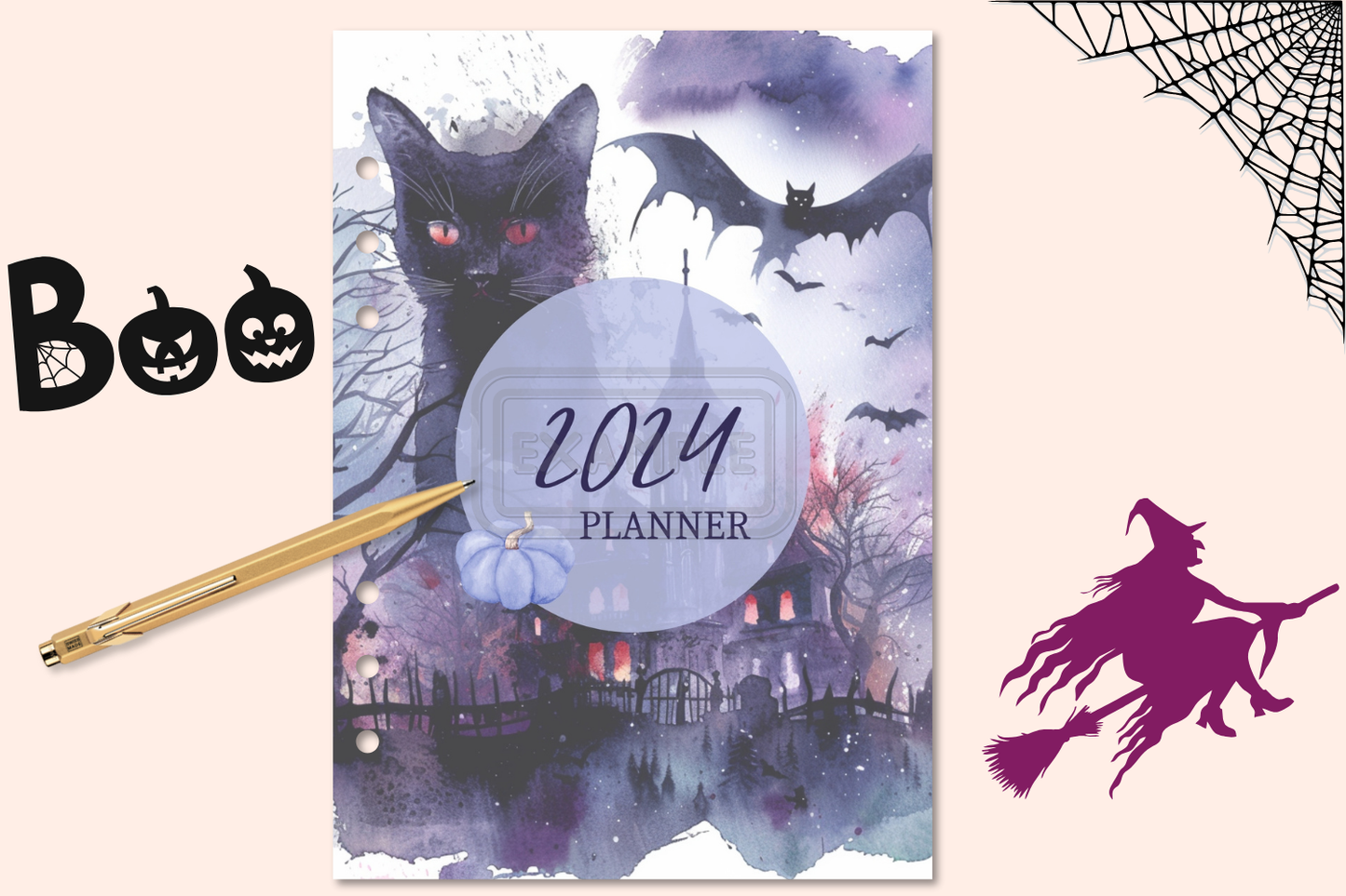 2024-2025 Planner Covers Set with Purple Halloween Cat Theme