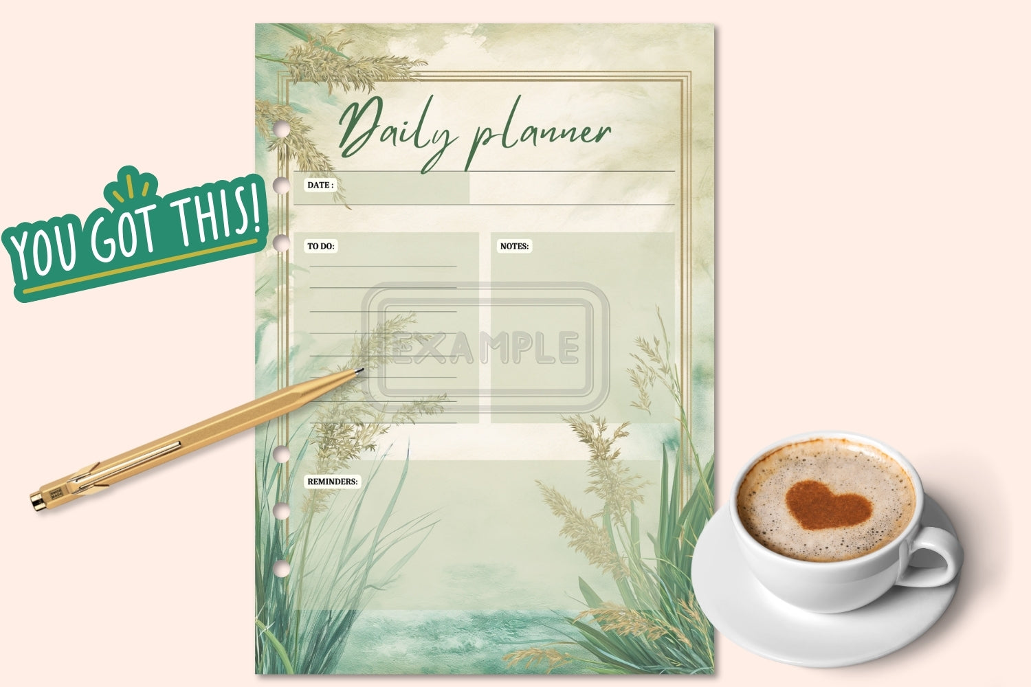 Watercolor Grass Daily Planner - Detailed Green Design