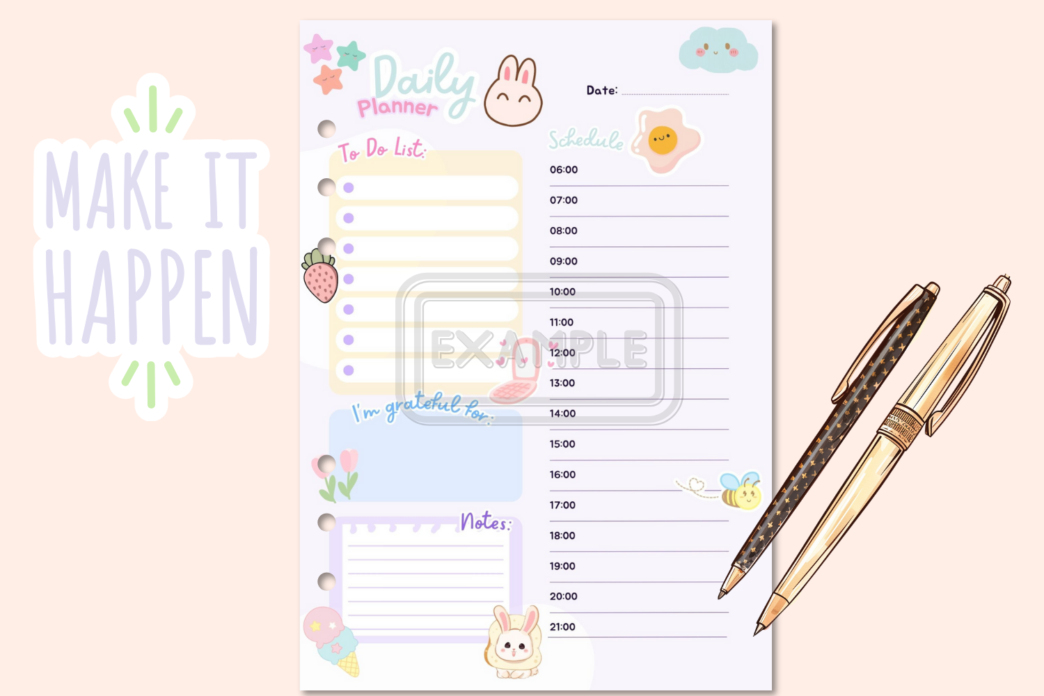 Using Kawaii Pastel Daily Planner Printable - Writing Example