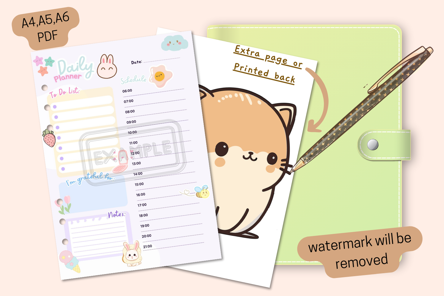 Pastel Kawaii Daily Planner Printable - Cover Design