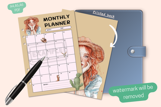 Western-Themed Monthly Planner with Watercolor Image