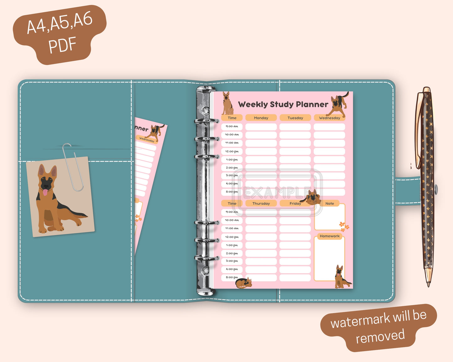 Weekly Study Planner with German Shepherds - Digital Download