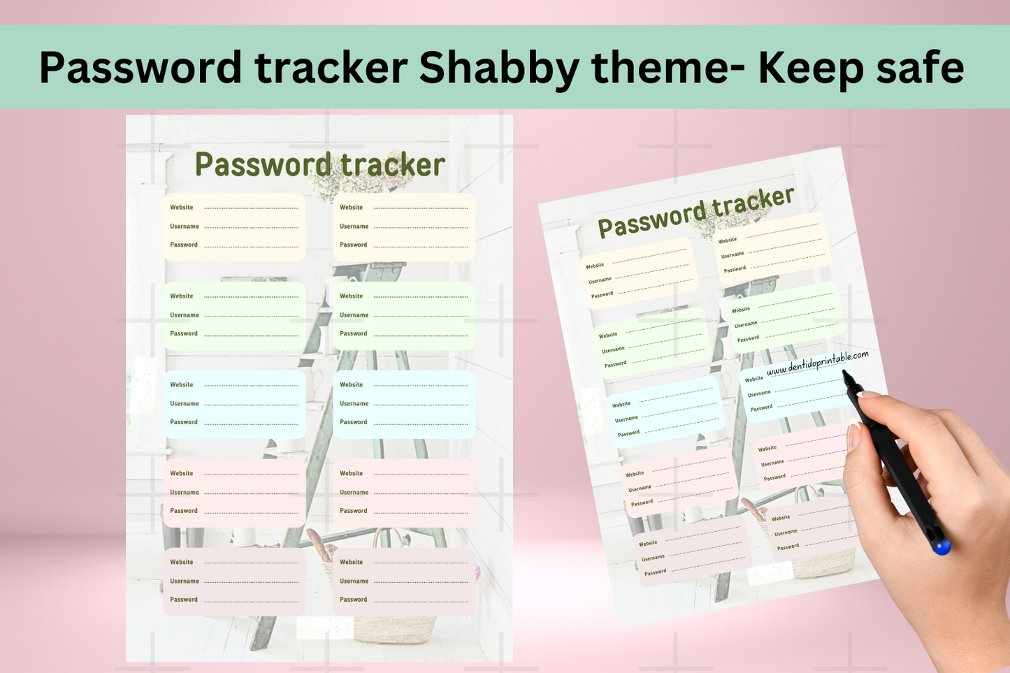 Shabby-Themed Printable Password Tracker