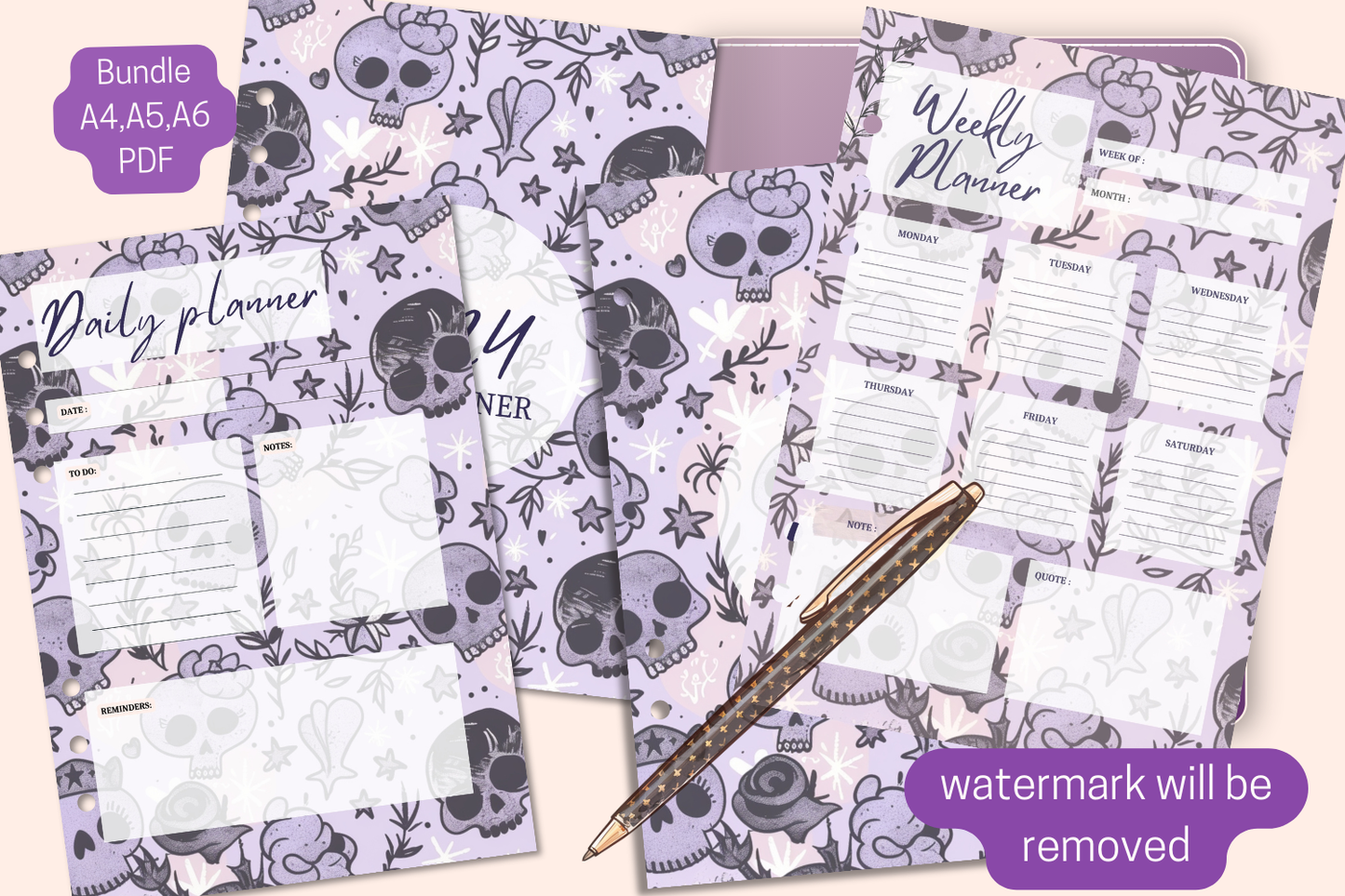 Planner Bundle: Weekly, Daily, 2024-2025 Covers - Watercolor Halloween Theme