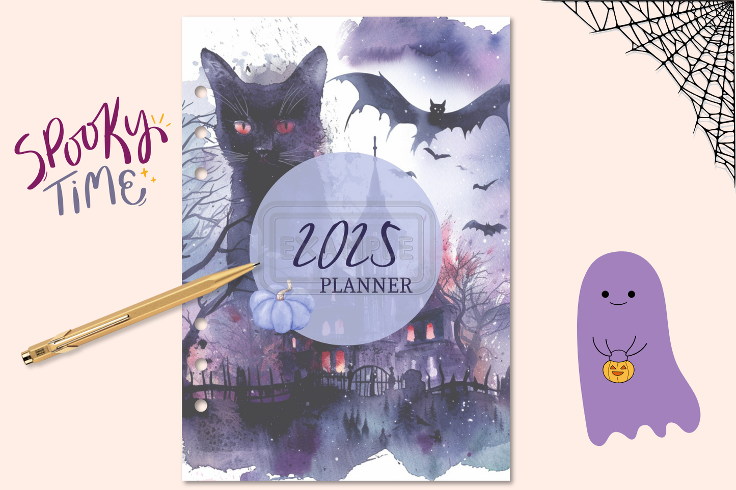 2024-2025 Planner Covers Set with Purple Halloween Cat Theme