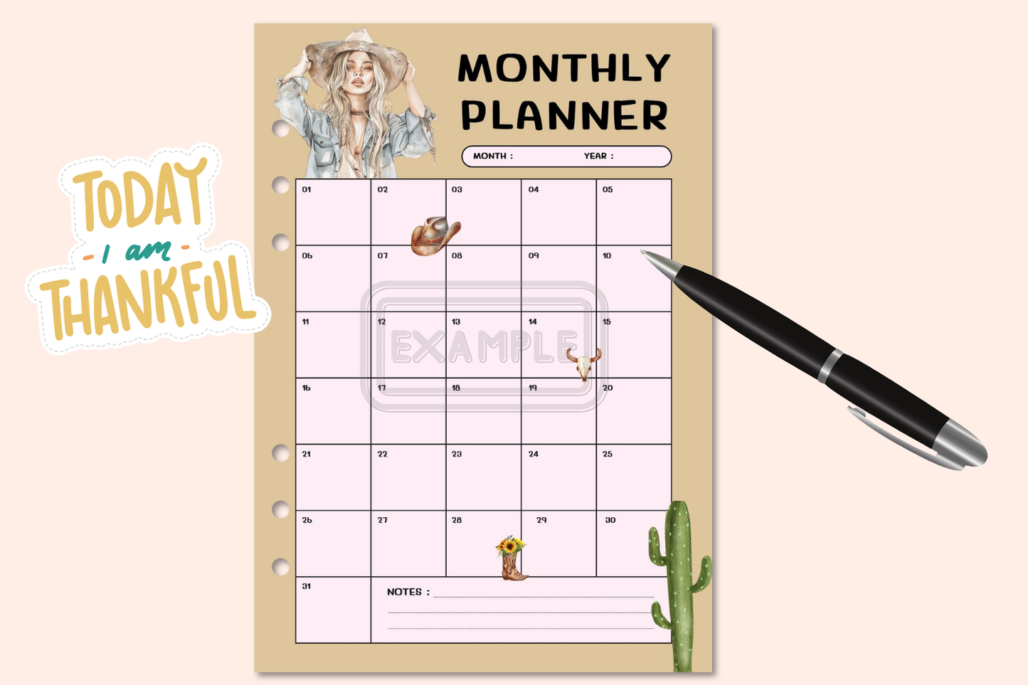 Monthly Planner with Western Style - Organize with Charm