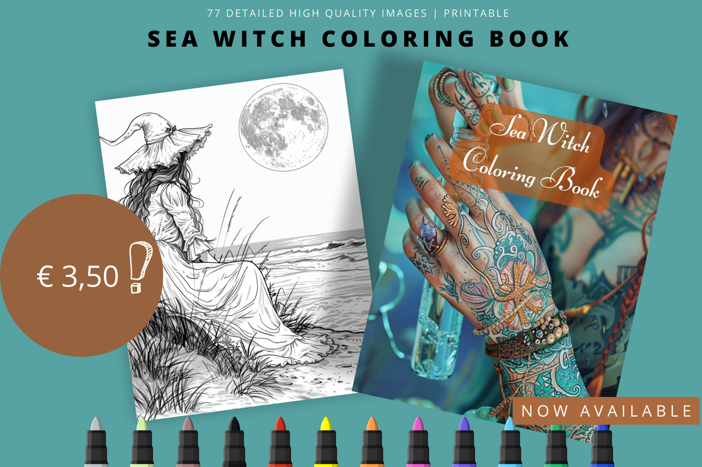 Sea Witch Coloring Book - 77 Printable Pages for Adults - Only €3.50!