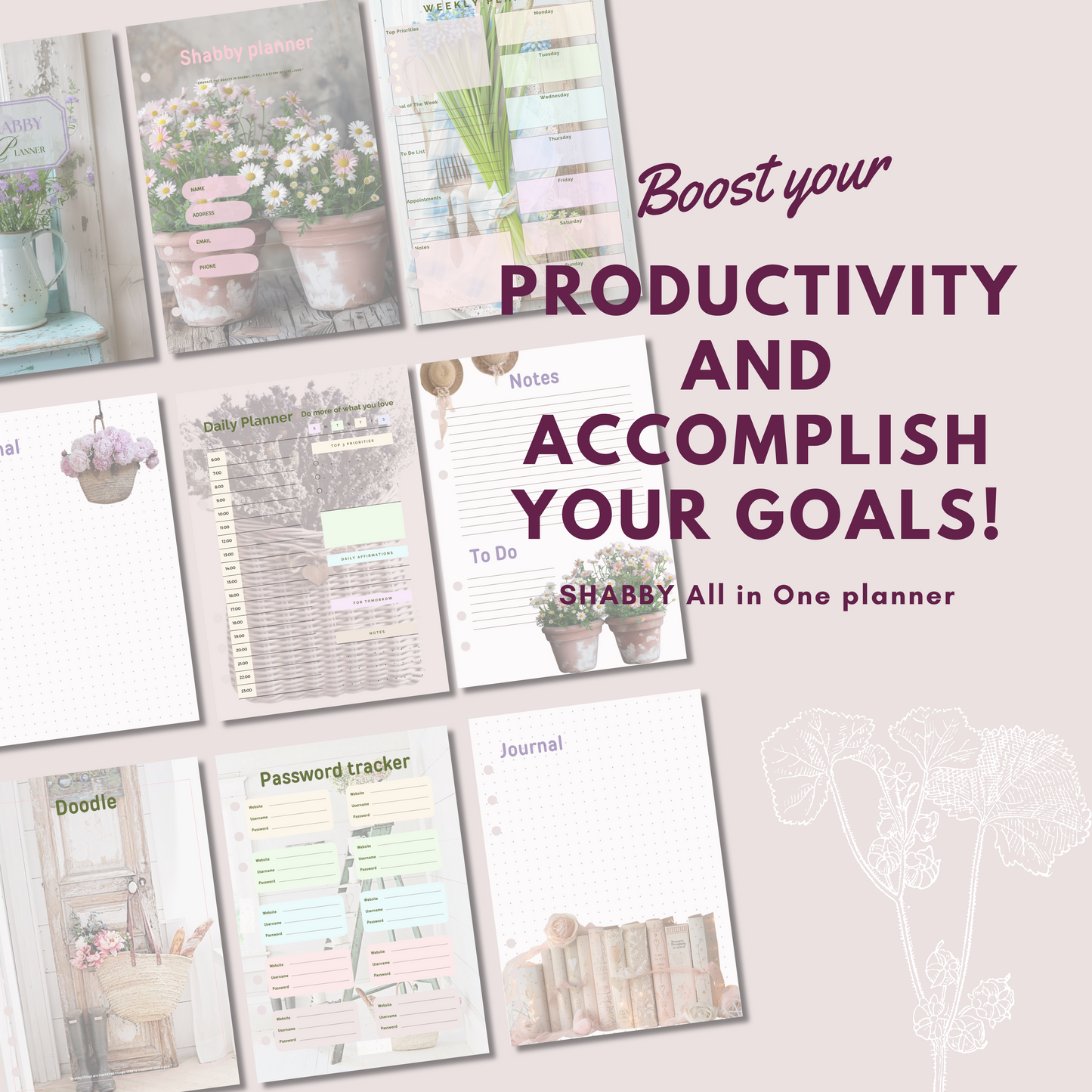 Shabby Chic All-in-One Printable Planner - Organize Your Life with Style