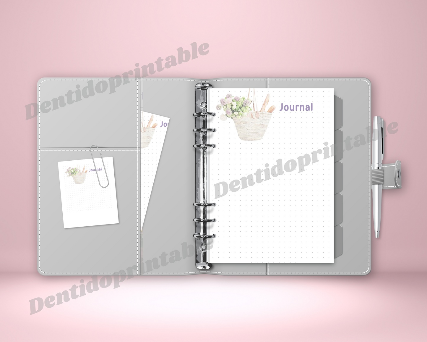 DIGITAL DOWNLOAD PDF  Shabby Chic Themed Dot Grid Journal Spread