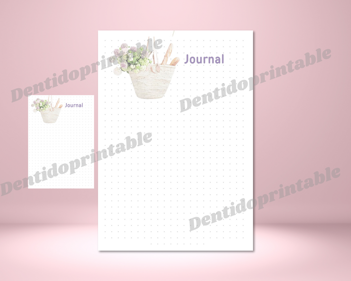 DIGITAL DOWNLOAD PDF  Shabby Chic Themed Dot Grid Journal Spread