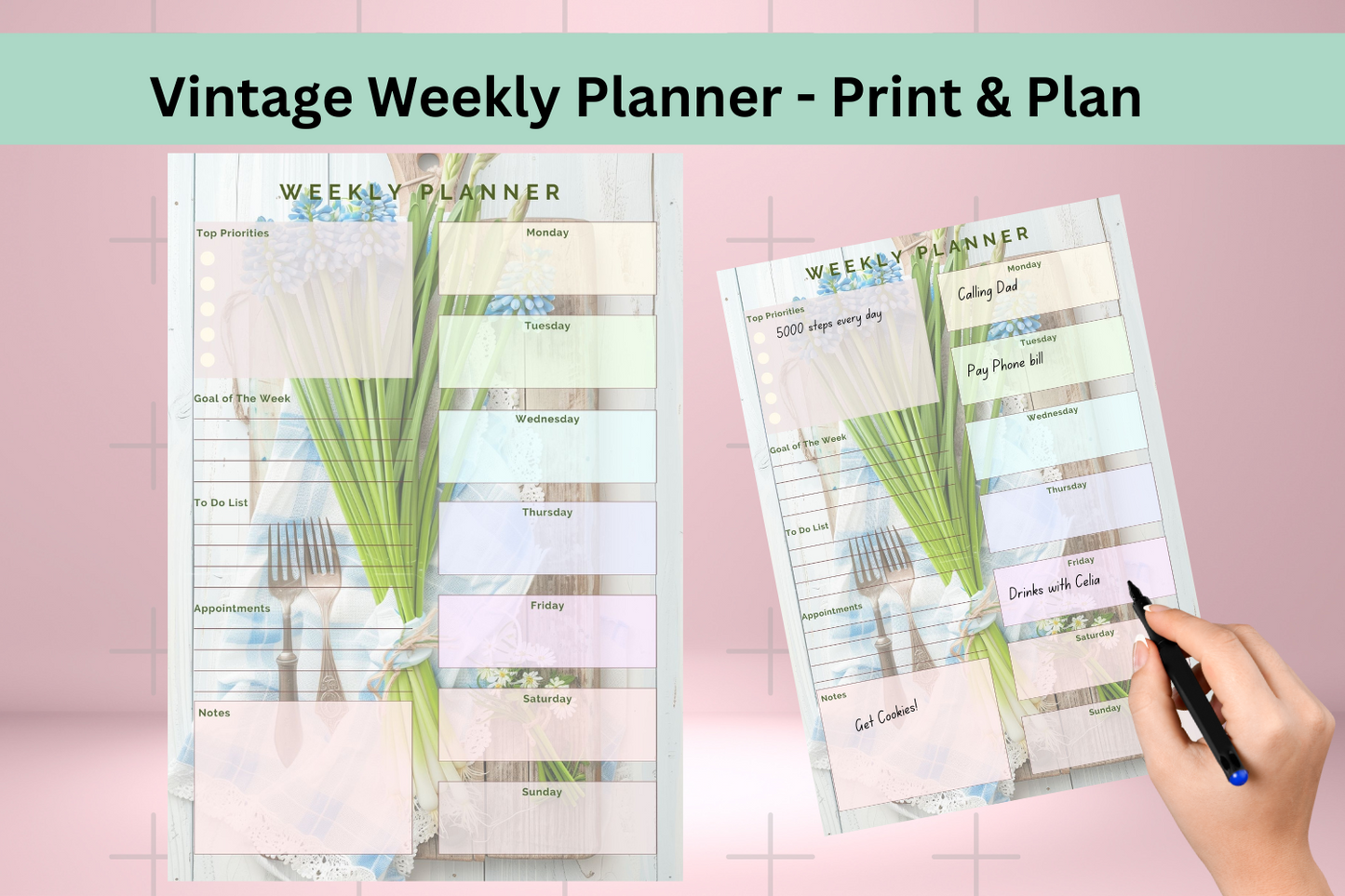 vintage-inspired weekly planner, ideal for stylish and effective weekly planning.