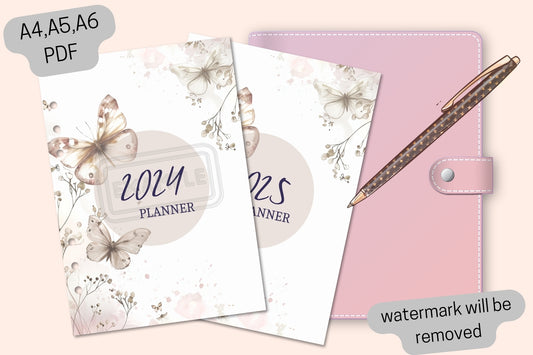 2024-2025 Planner Covers - Watercolor Beige Light Pink Butterfly Theme