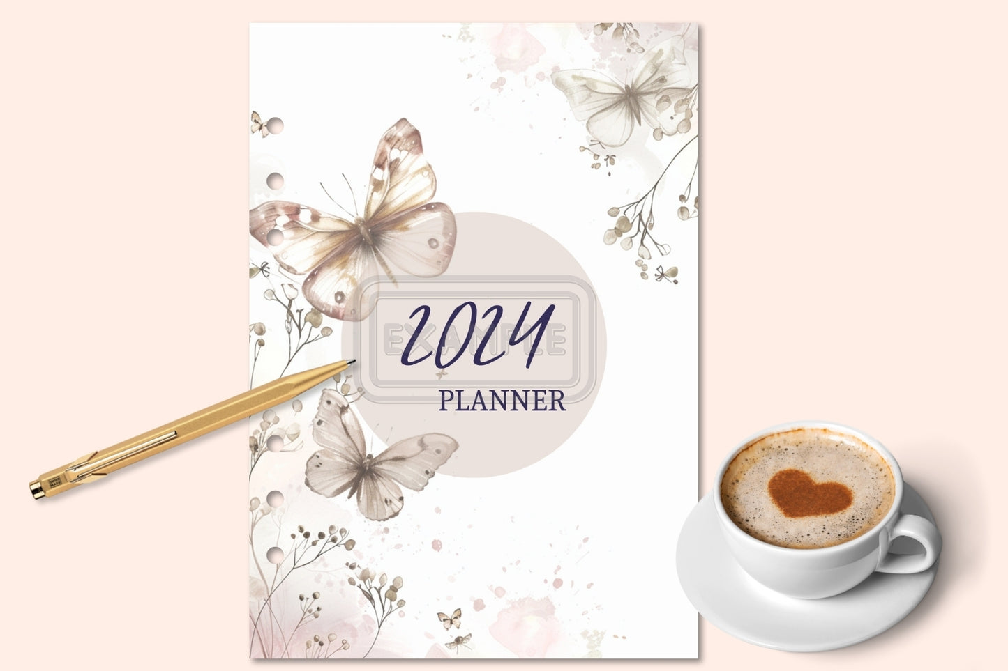 2024-2025 Planner Covers - Watercolor Beige Light Pink Butterfly Theme