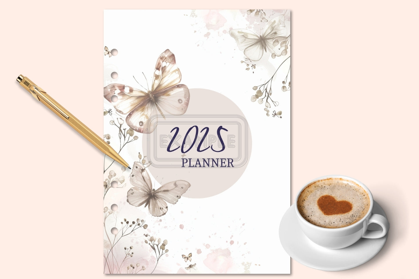 2024-2025 Planner Covers - Watercolor Beige Light Pink Butterfly Theme