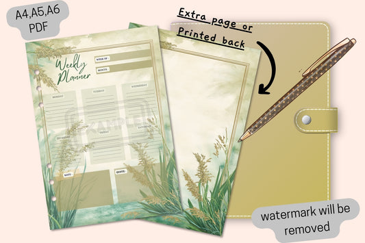 Weekly Planner - Watercolor Grass Theme - PDF Printable