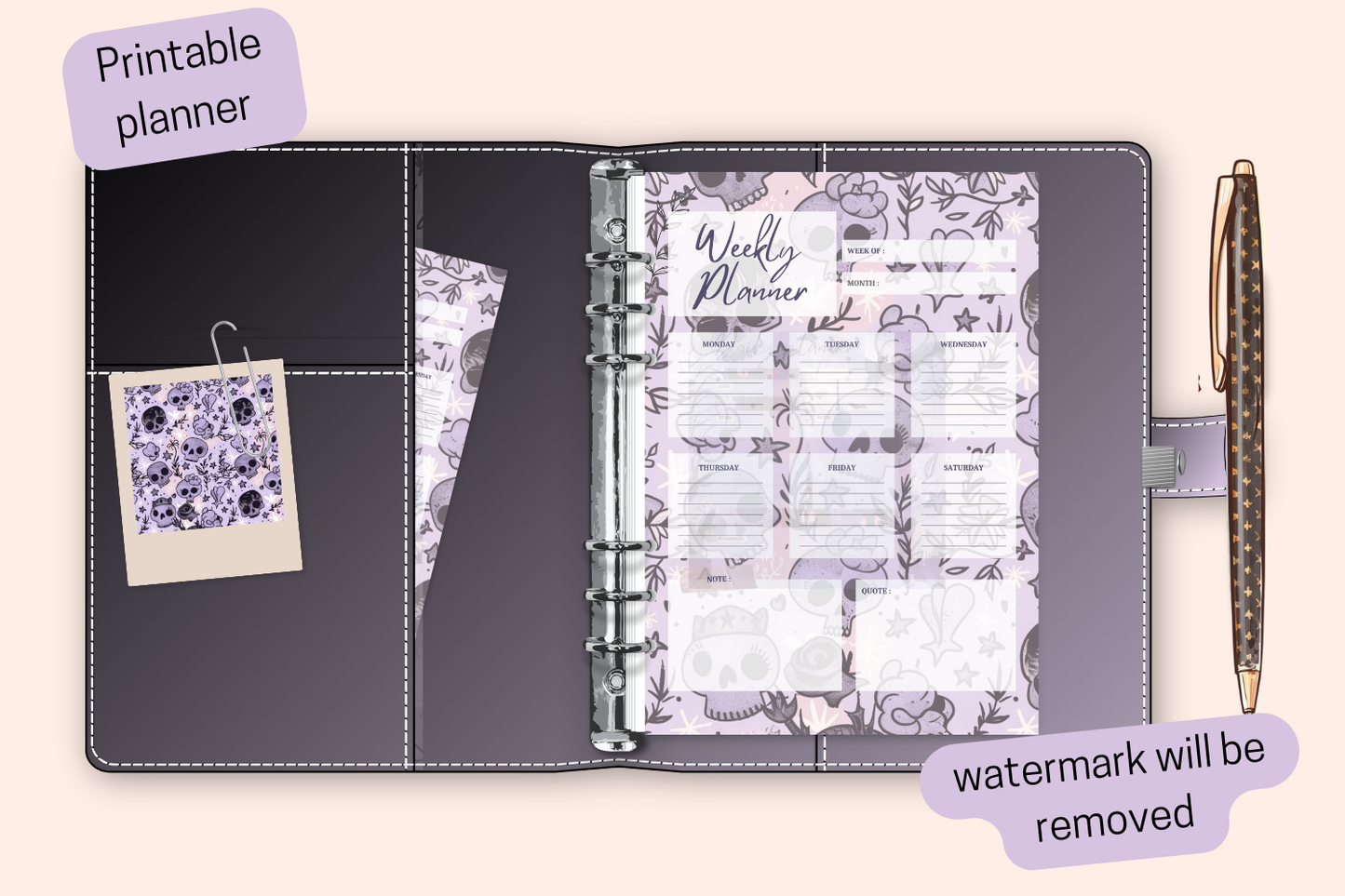 Undated Weekly Planner with Notes and Quotes - Watercolor Halloween Theme