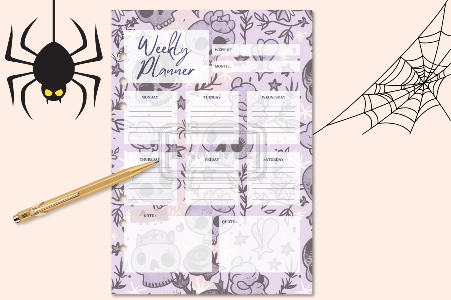 Undated Weekly Planner with Notes and Quotes - Watercolor Halloween Theme