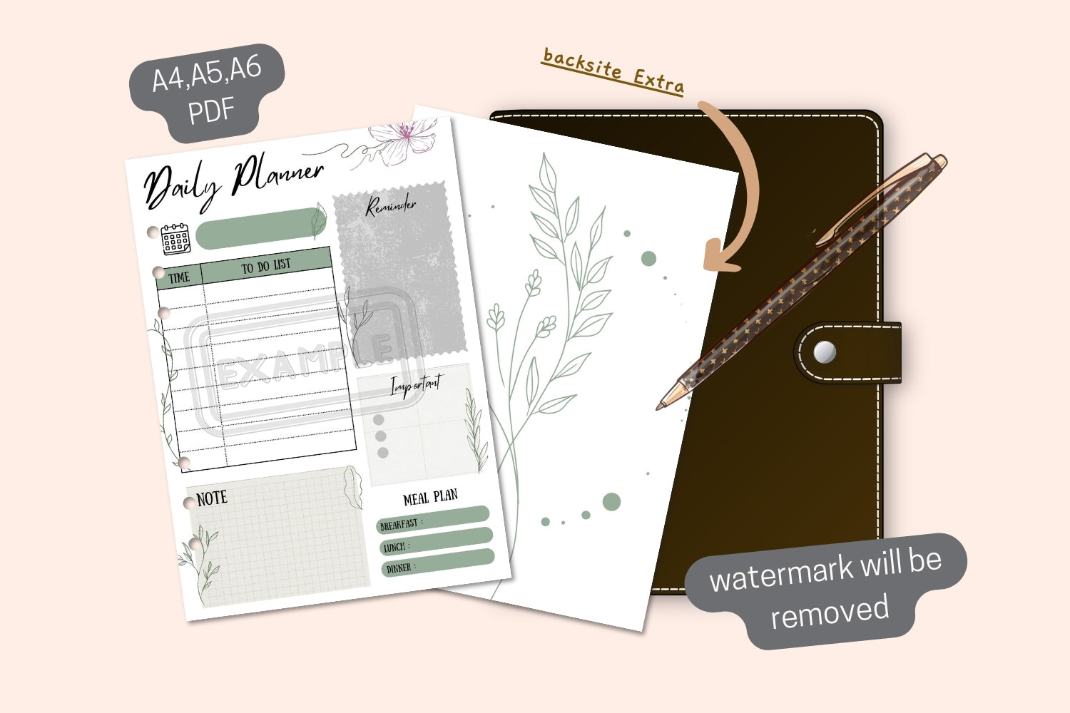 Full layout view of the Wildflower Printable Daily Planner, showcasing the floral design and daily planning sections.